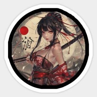 Japanese Samurai Girl Round Sticker